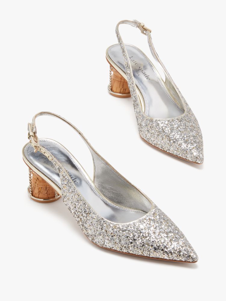 Kate Spade,Soiree Slingback Pumps,Glitter,Evening,Gold/Silver