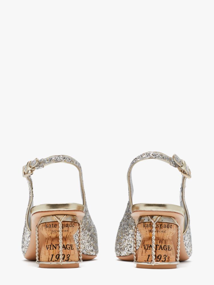 Kate Spade,Soiree Slingback Pumps,Glitter,Evening,Gold/Silver