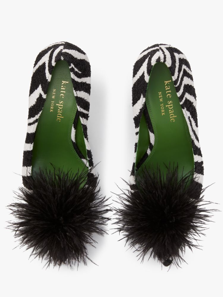 Kate Spade,Marabou Pumps,Evening,Zebra Black / Cream