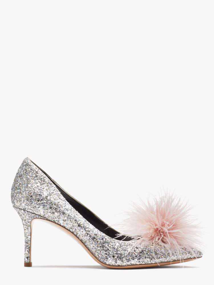 Kate Spade,Marabou Pumps,Glitter,Evening,Gold/Silver