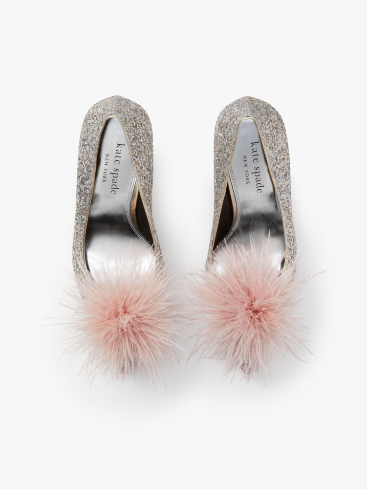 Kate Spade,Marabou Pumps,Glitter,Evening,Gold/Silver