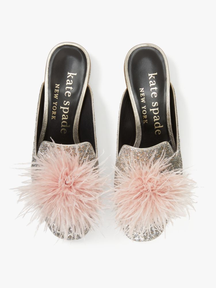 Kate Spade,Marabou Mules,Glitter,Work,