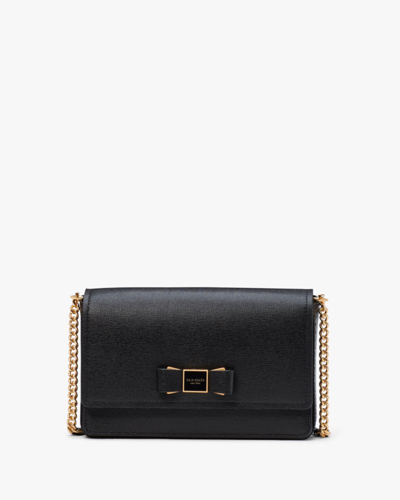 Kate Spade,Morgan Bow Embellished Flap Chain Wallet,Evening,Black