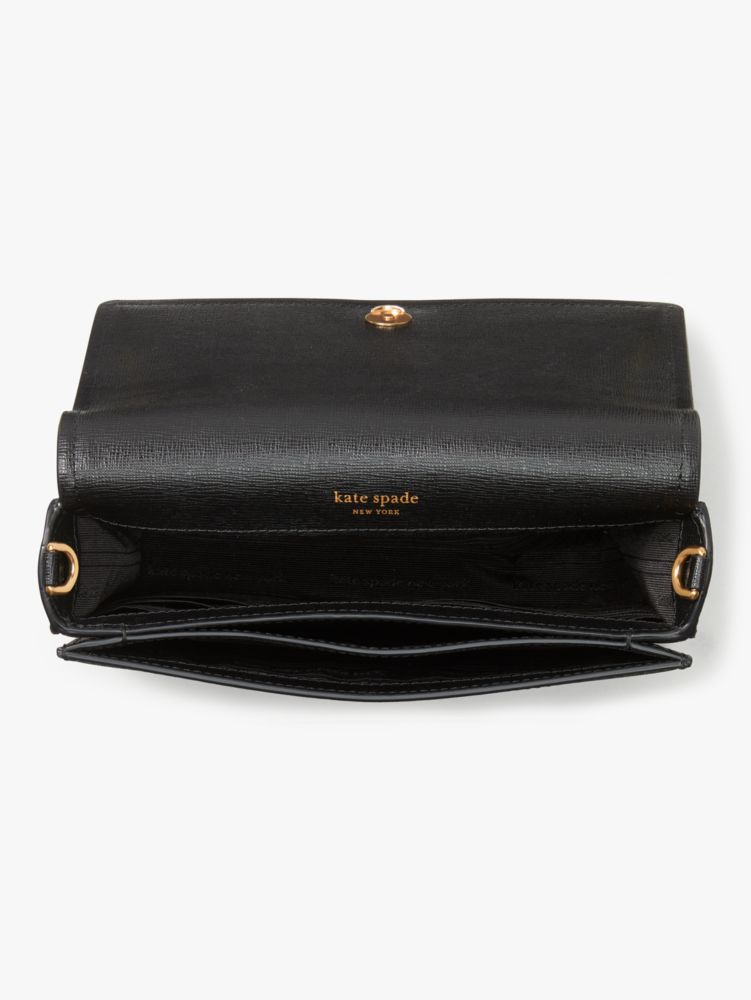 Kate Spade,Morgan Bow Embellished Flap Chain Wallet,Leather,Crossbody,Logo,Metal,Bow,Scratch Resistant,Day Party,Black