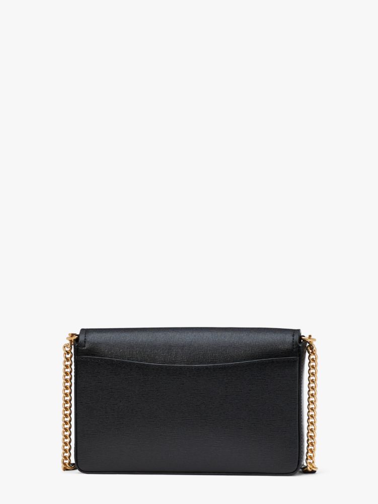 Kate Spade New York Morgan Bow Embellished Saffiano Leather Flap Chain Wallet Black One Size