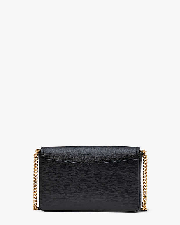 Kate Spade New York Morgan Bow Embellished Saffiano Leather Flap Chain Wallet Black One Size