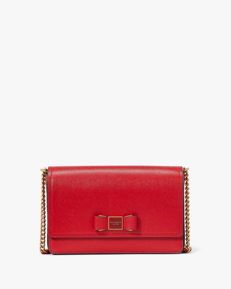 Kate Spade,Morgan Bow Embellished Flap Chain Wallet,Evening,Perfect Cherry