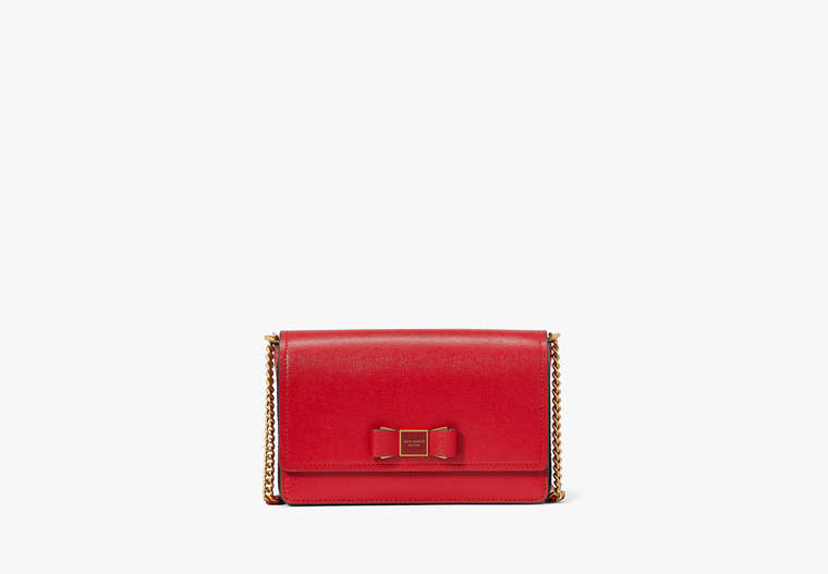 Kate Spade,Morgan Bow Embellished Flap Chain Wallet,Evening,Perfect Cherry image number 0