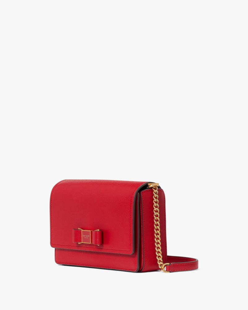 Kate Spade,Morgan Bow Embellished Flap Chain Wallet,Evening,Perfect Cherry