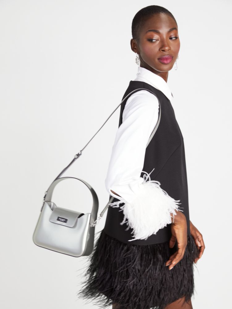 Kate Spade,Sam Icon Metallic Patent Leather Mini Hobo Bag,Mini,