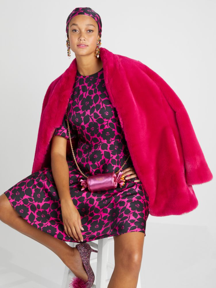 Kate Spade,Rosy Garden Tie-Waist Dress,Cocktail,Rosa Plum