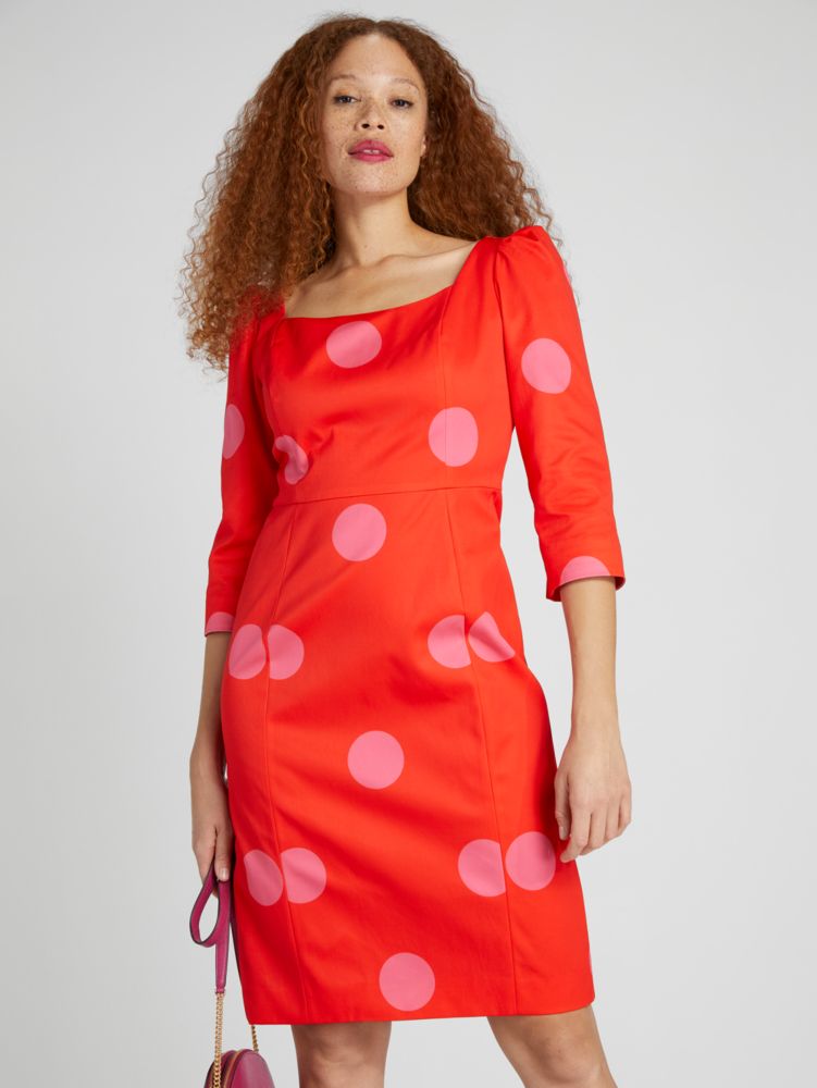 Kate Spade,Giant Dot Faille Sheath Dress,Lining Polyester,Polyester,Sheath,No Embellishment,Lined,Day Party,Red