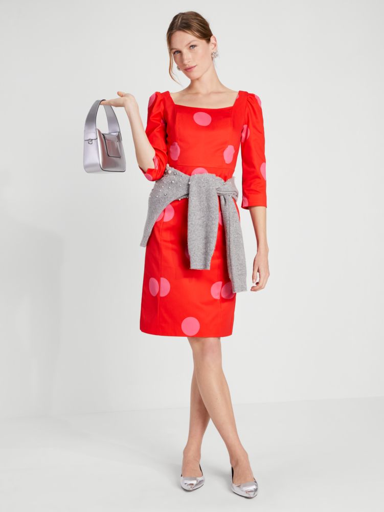 Kate Spade,Giant Dot Faille Sheath Dress,Cocktail,Flame Scarlet image number 0