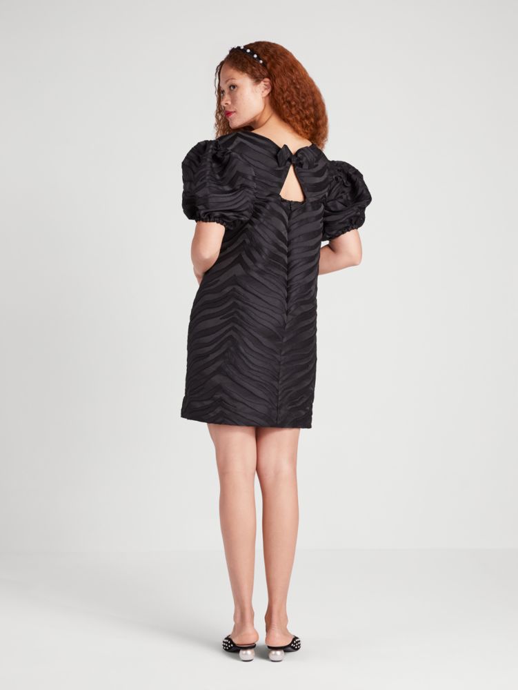 Kate Spade,Bold Zebra Jacquard Dress,Polyester,Shift,Ruched,Lined,Day Party,Black