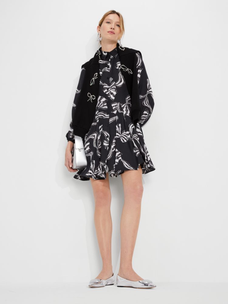 Kate Spade,ボウ ティフル シルク ブレンド ツイル シャツドレス,全てのアウトレット,ブラック