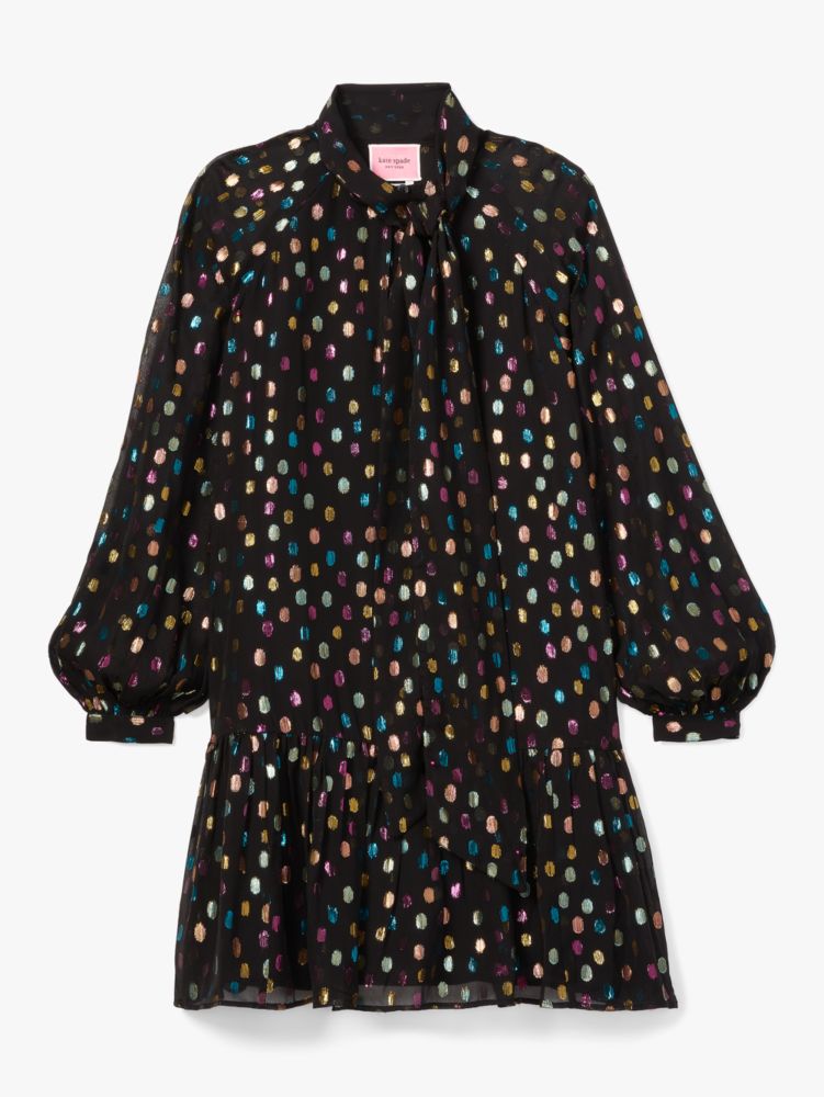 Metallic Holiday Dots Tie Neck Shift Dress | Kate Spade UK