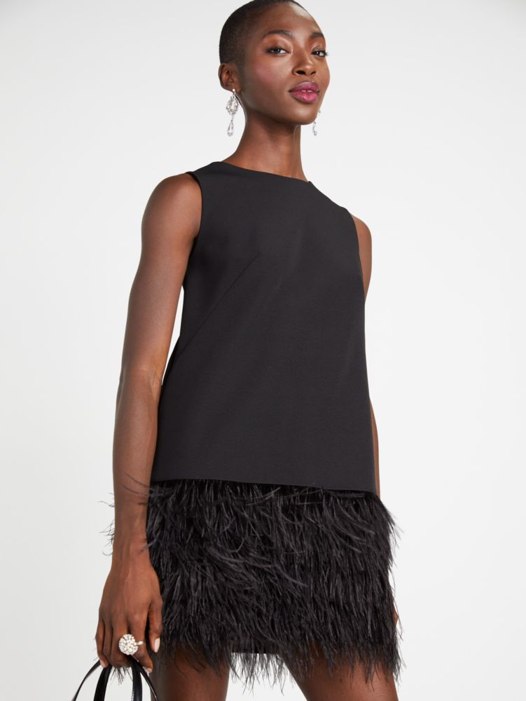 Kate Spade,Feather Trim Crepe Shift Dress,Cocktail,