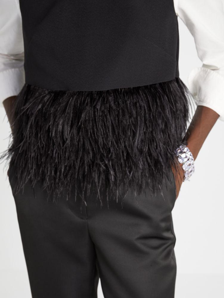 Kate Spade,Feather Trim Crepe Top,Crepe,Polyester,Blouse,Tank,Embellished,Feather,Lined,Cocktail,Black