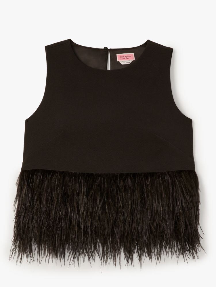 Black Michelle feather-trim crepe top