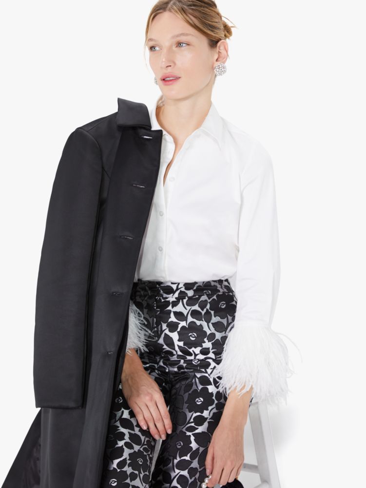 Kate Spade,Feather Trim Poplin Shirt,