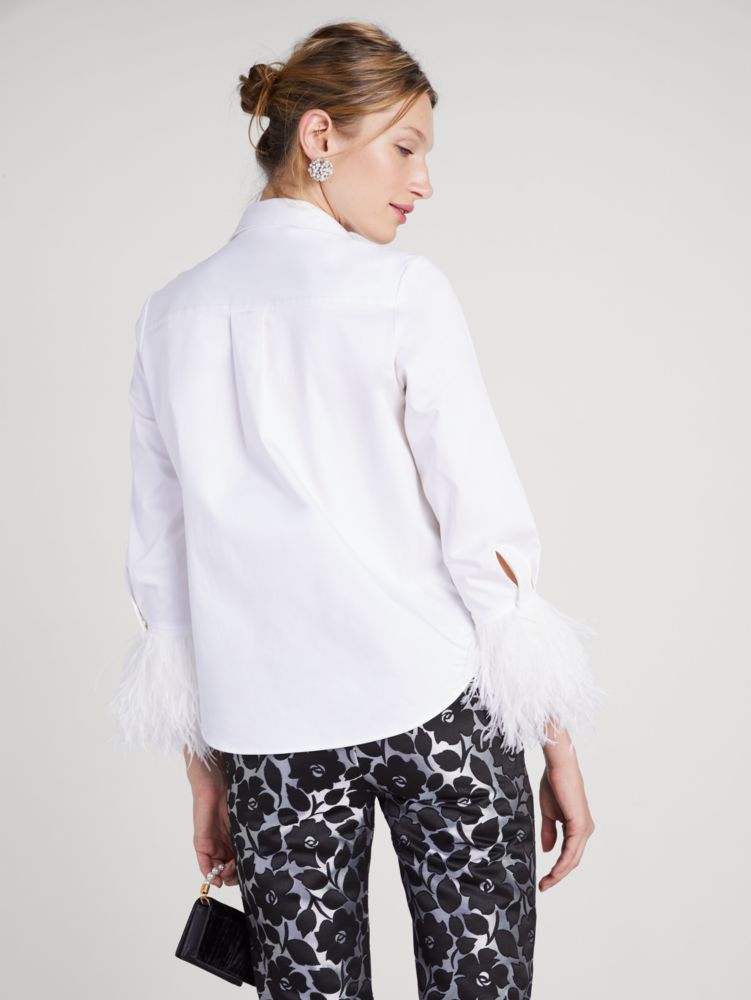 Kate Spade,Feather Trim Poplin Shirt,Fresh White