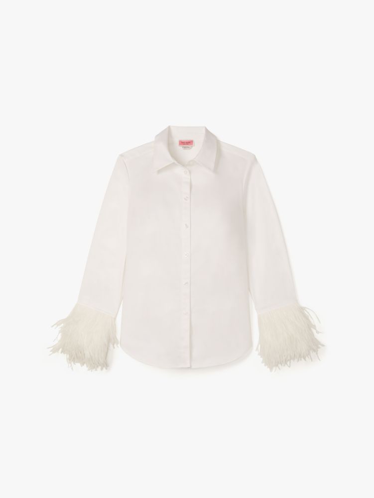 Kate Spade,Feather Trim Poplin Shirt,