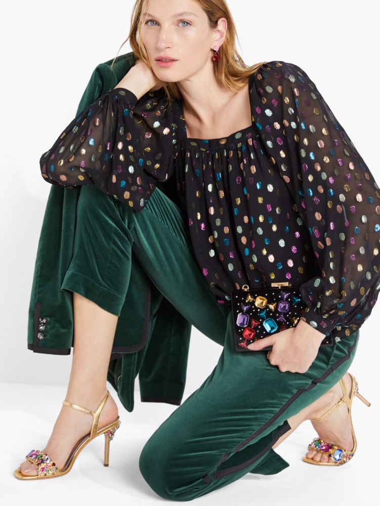 Kate Spade,Metallic Holiday Dots Belle Top,Glitter,