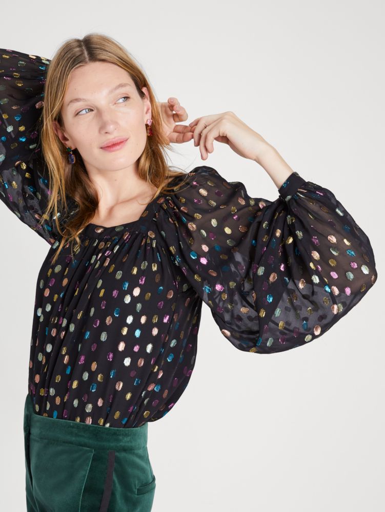 Kate Spade,Metallic Holiday Dots Belle Top,Glitter,Multi