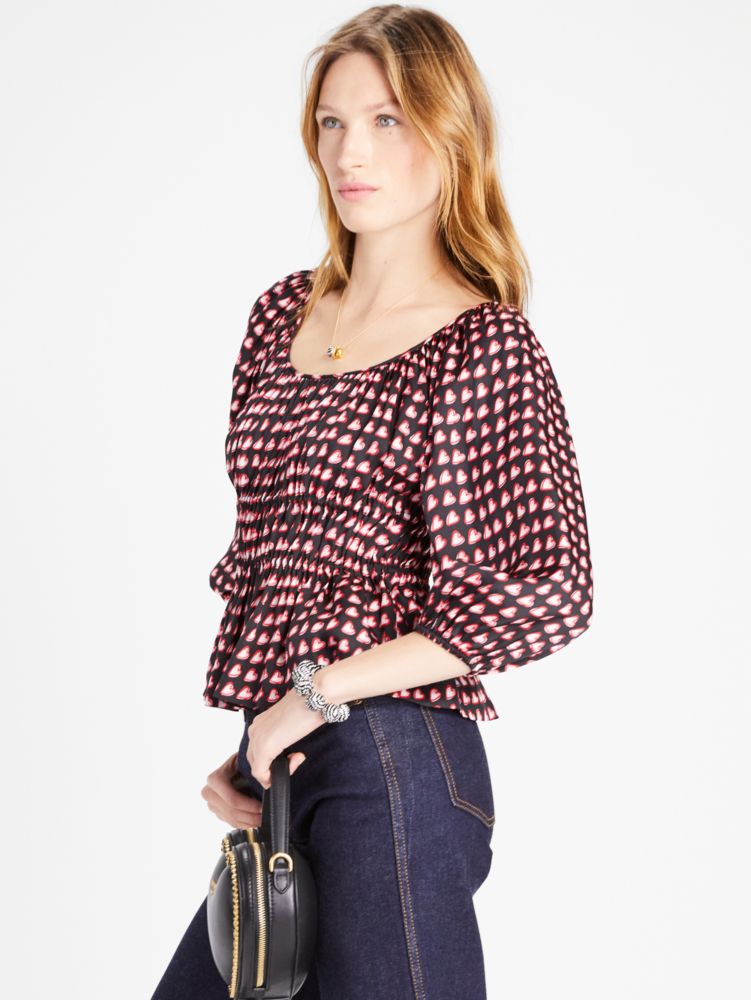 Fancy Hearts Long Sleeve Riviera Top | Kate Spade New York