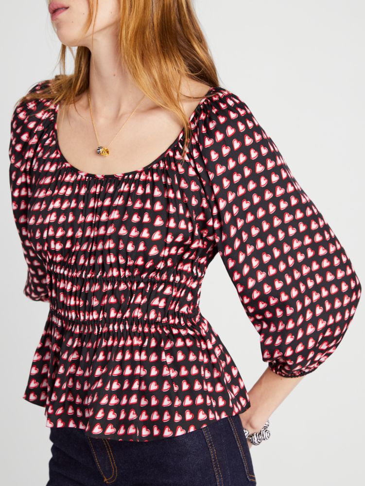 Fancy Hearts Long Sleeve Riviera Top | Kate Spade New York