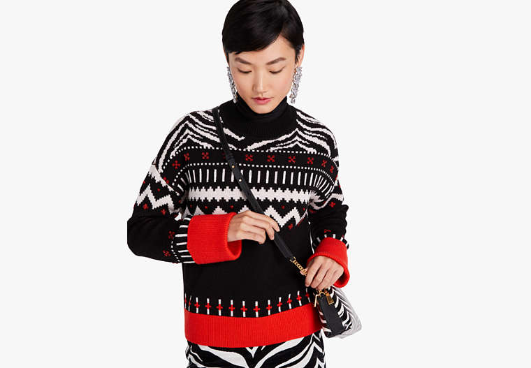 Kate Spade,Zebra Fair Isle Sweater,Black Multi