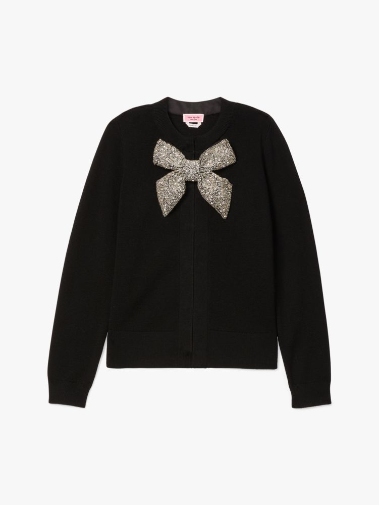 Kate Spade,Embellished Bow-Neck Cardigan,Glitter,Black