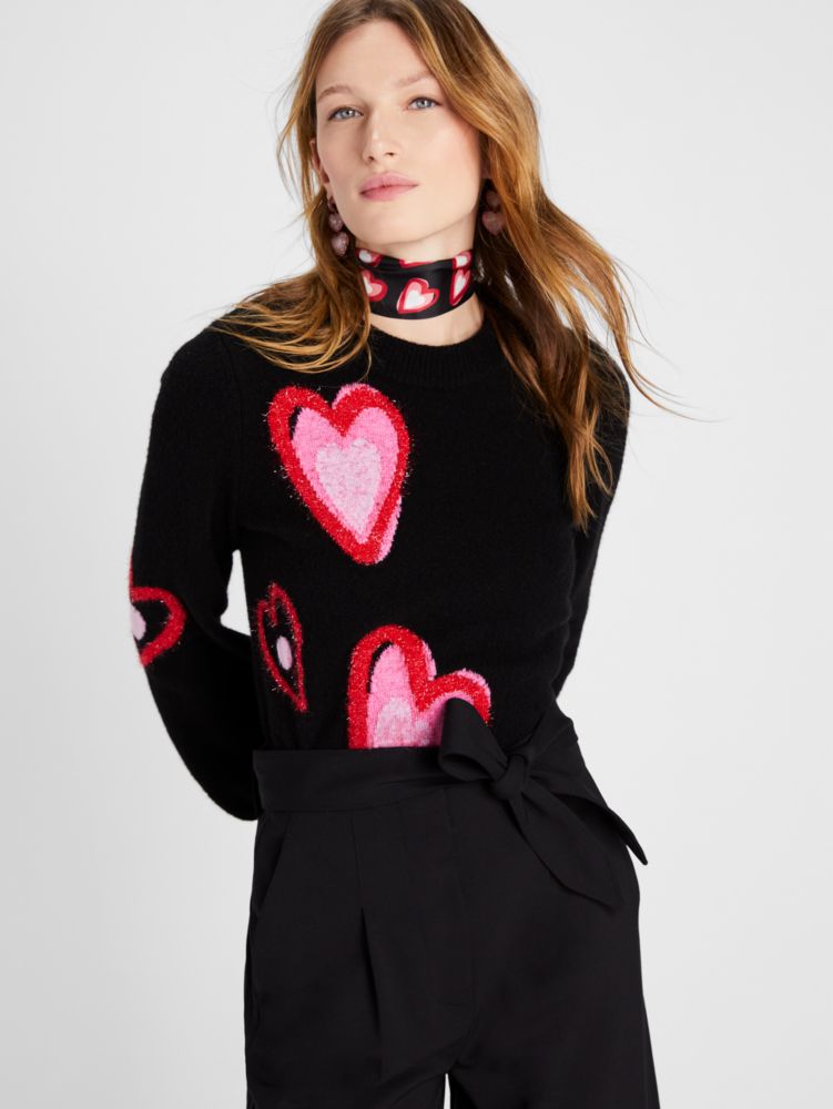 Kate Spade,Overlapping Hearts Sweater,Black Multi