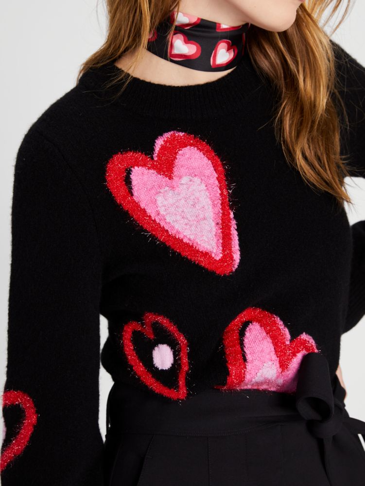 Kate Spade,Overlapping Hearts Sweater,Black Multi