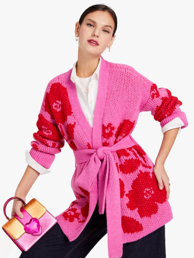 Kate Spade,Rose Garden Intarsia Cardigan,