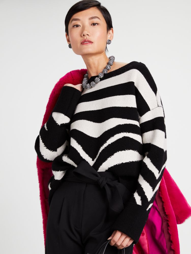 Kate Spade,Bold Zebra Sweater,Black