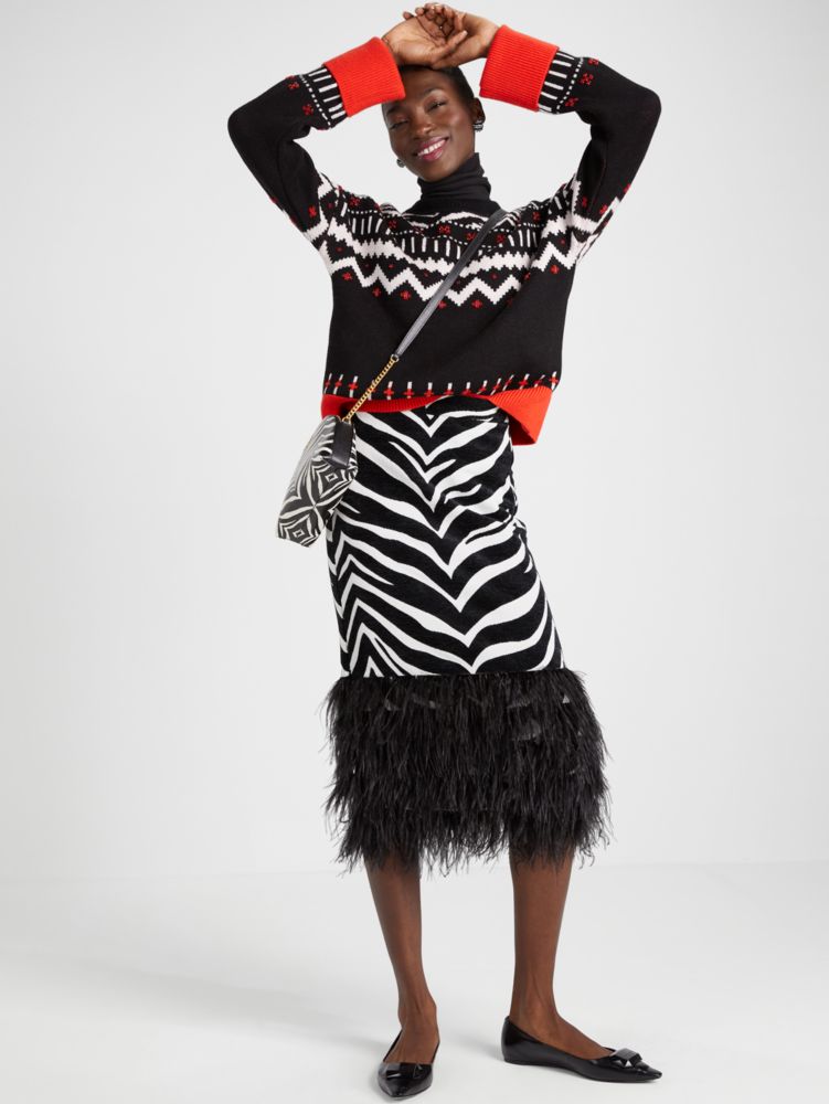 Kate Spade,Bold Zebra Feather Trim Skirt,Stone Path