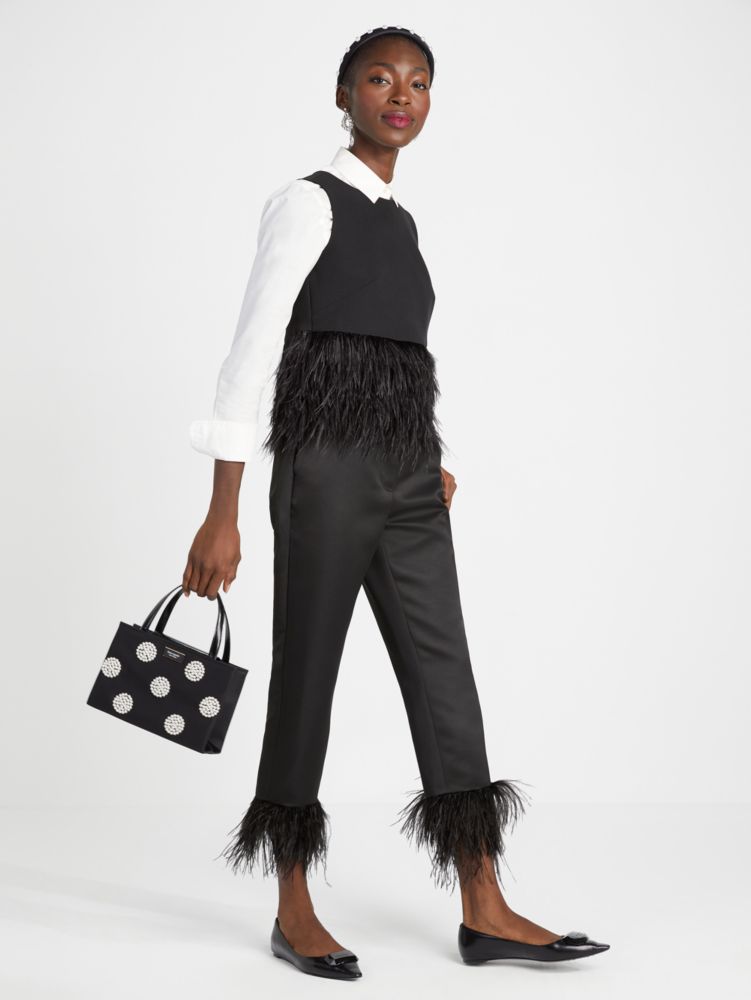 Kate Spade,Satin Feather Trim Pant,