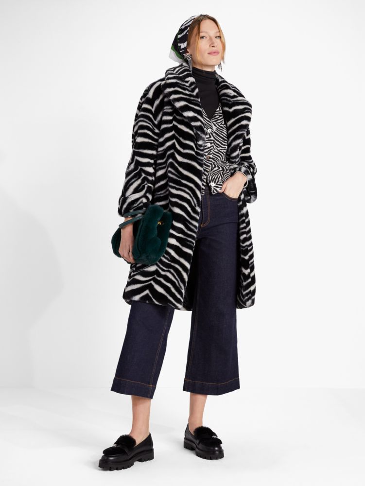 Kate Spade,Bold Zebra Faux Fur Coat,