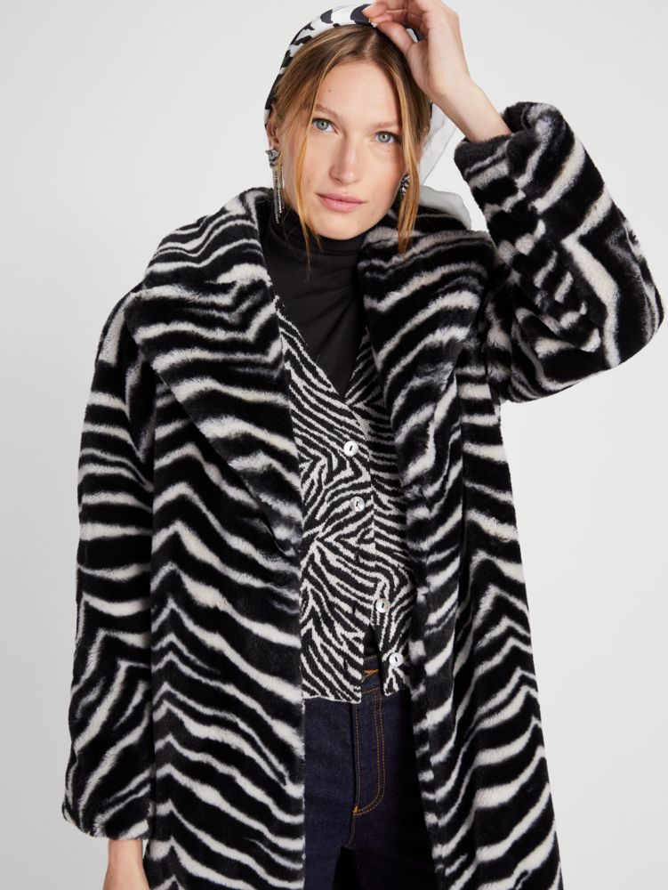 Kate Spade,Bold Zebra Faux Fur Coat,Multi Color