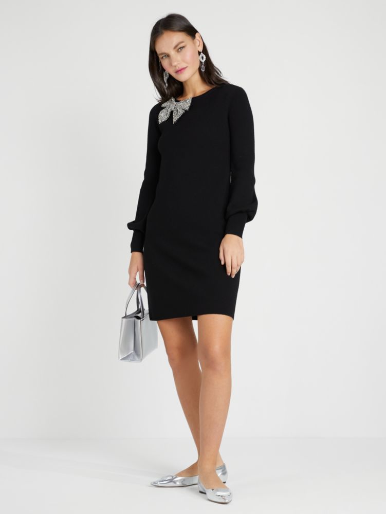 Holiday Party Outfit: Kate Spade Navy Bow Dress — bows & sequins