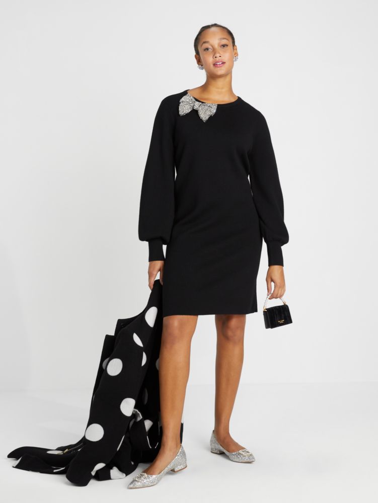 Holiday Party Outfit: Kate Spade Navy Bow Dress — bows & sequins