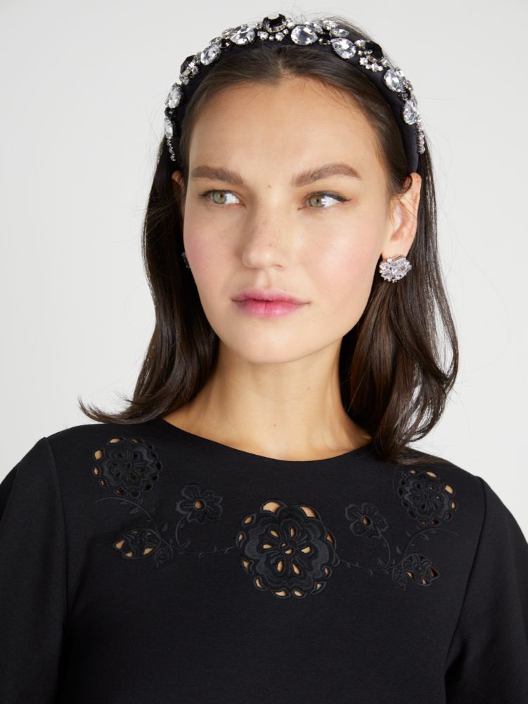 Kate Spade,Embroidered Cutwork Ponte Dress,Cocktail,Black