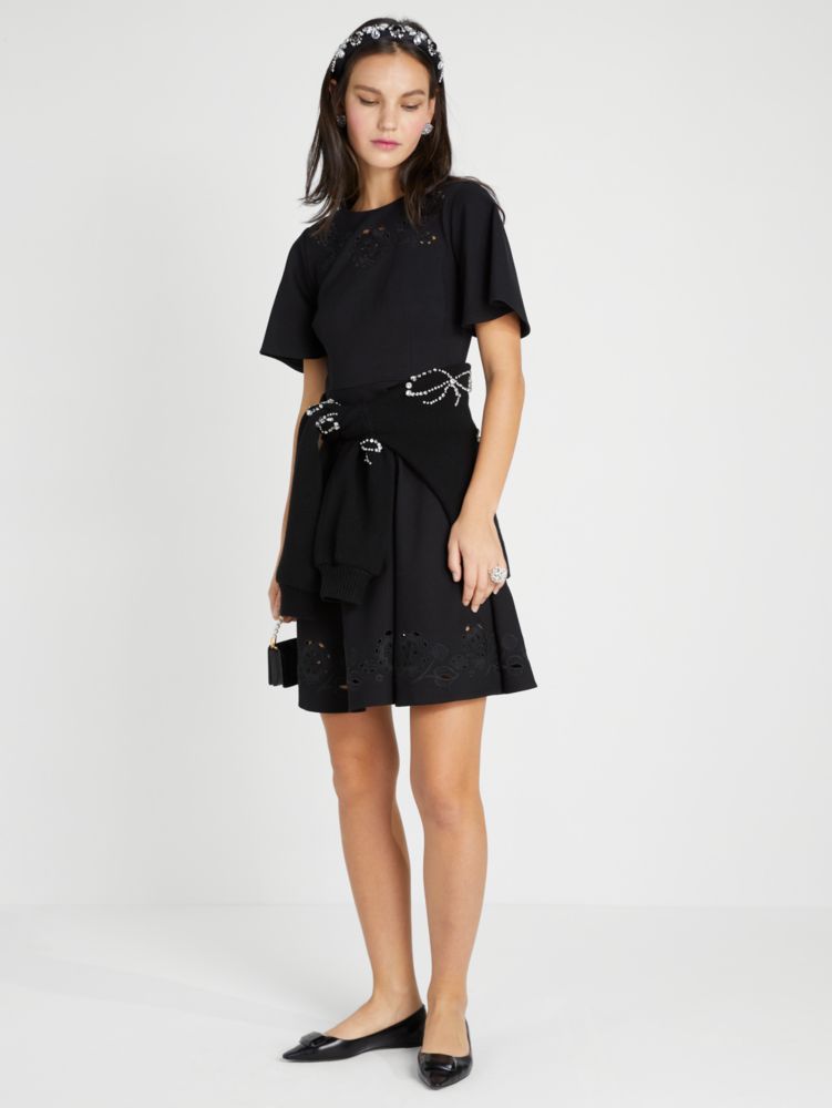 Kate Spade,Embroidered Cutwork Ponte Dress,Ponte,A-Line,Eyelet,Day Party,