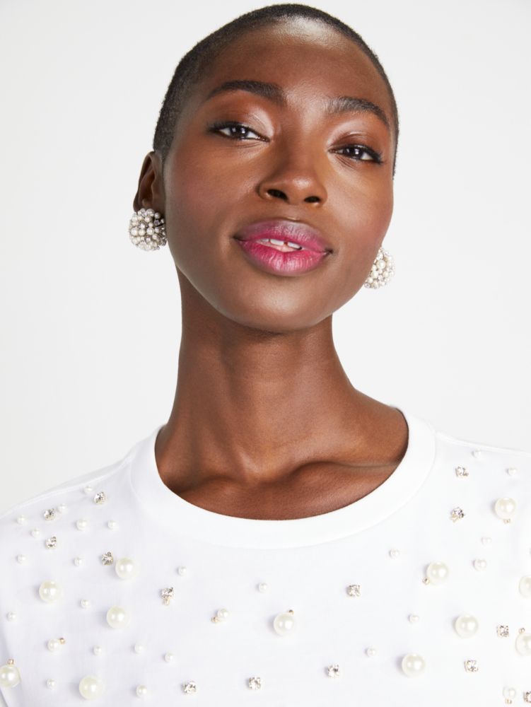Kate Spade,Pearl Rhinestone Embellished Tee,