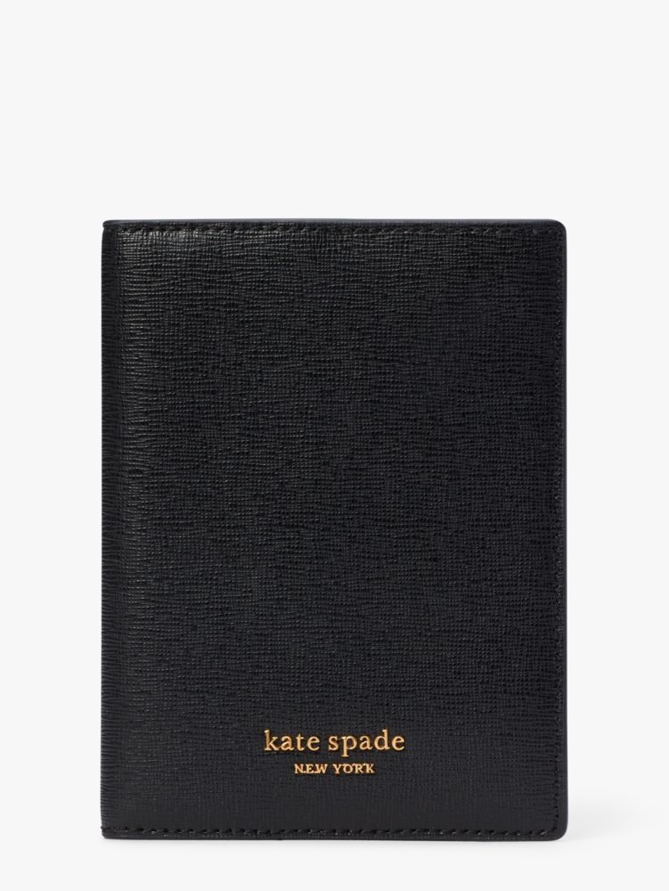 Kate Spade,Morgan Passport Holder,Leather,Bi Fold,Passport Case,Logo,Metal,Scratch Resistant,Casual,Black