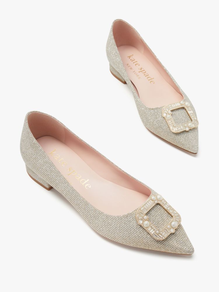 Kate Spade,Buckle Up Flats,Glitter,Work,Champagne