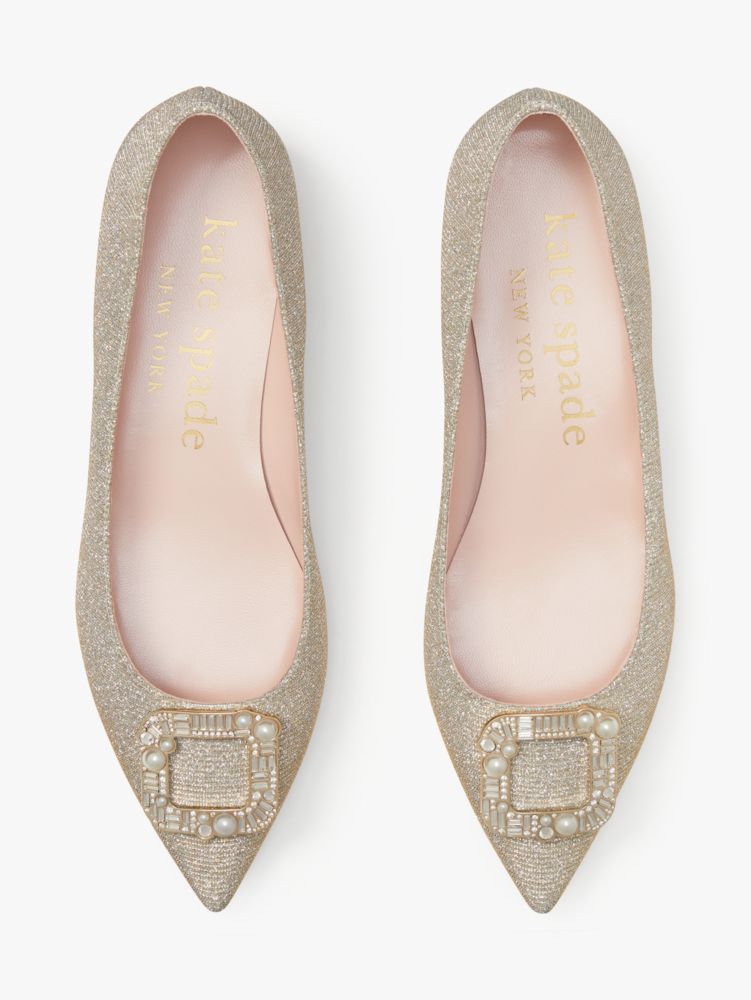 Kate Spade,Buckle Up Flats,Glitter,Work,Champagne