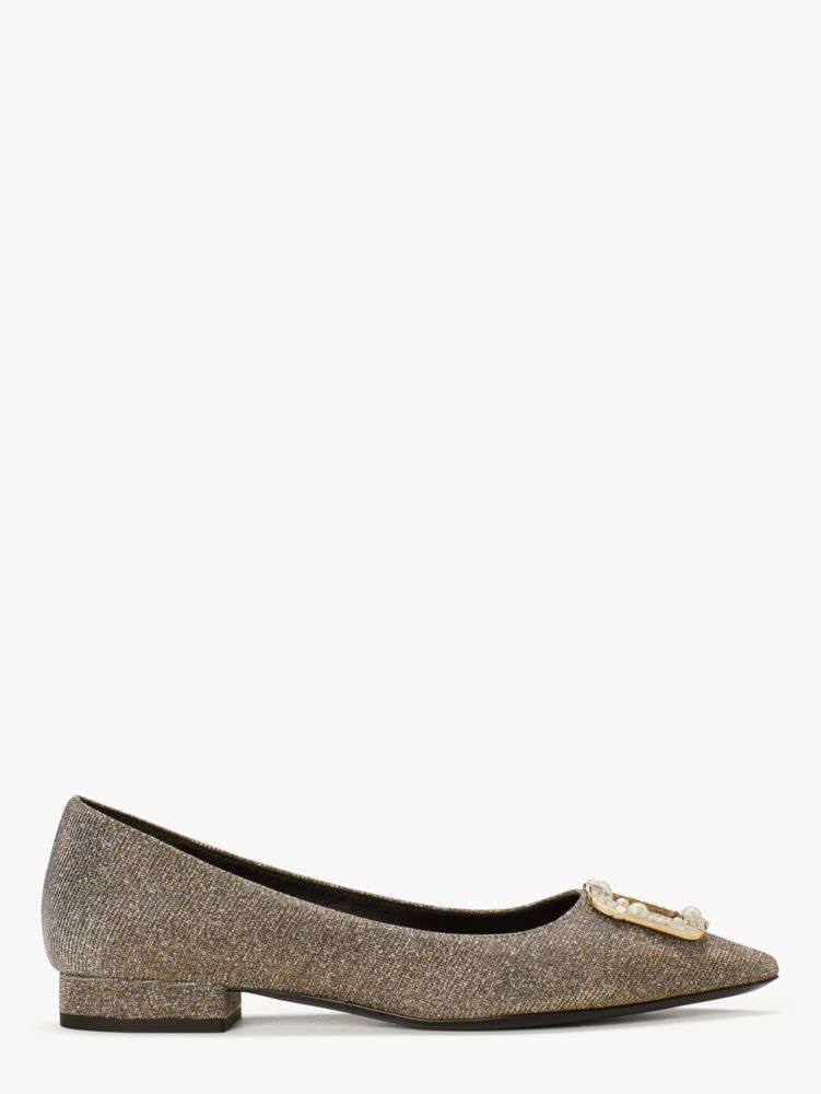 Kate Spade,Buckle Up Flats,Glitter,Work,Black Gold Silver