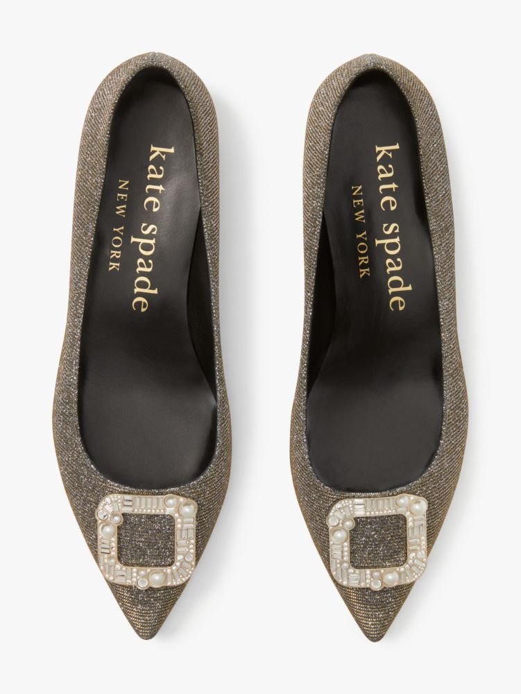 Kate Spade,Buckle Up Flats,Glitter,Work,Black Gold Silver